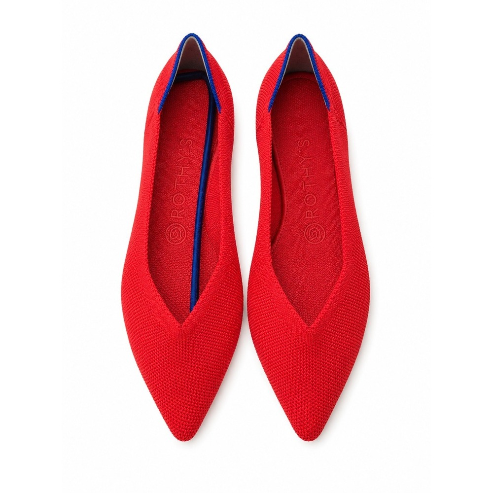 Rothy's Shoes Womens Size 7 Red Clementine Knit The Point Flats Comfort